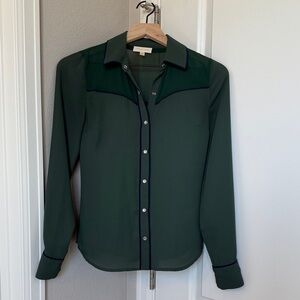 Modcloth Western Style Sheer Emerald Button-Down 💚💙